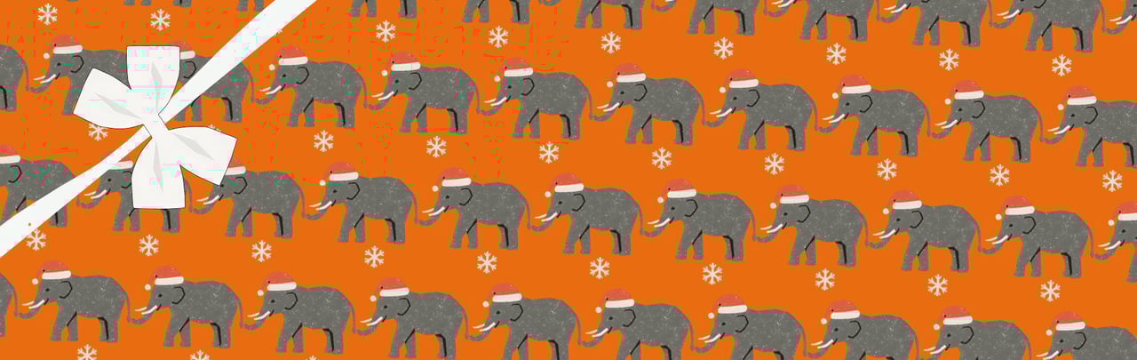 banner de regalo virtual con estilo de papel de regalo elefante