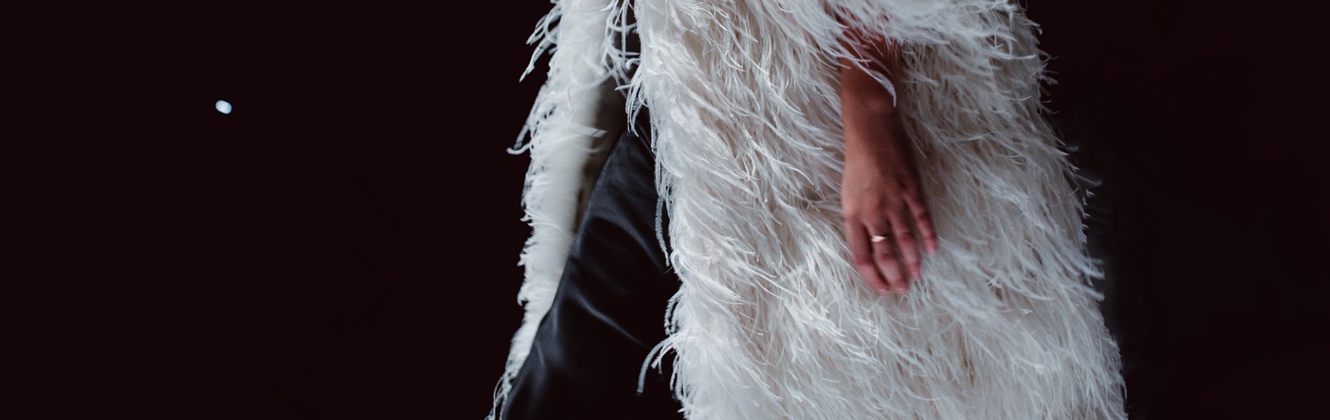 Runway model wearing ostrich feathers. Credit: Xeniia X/Shutterstock