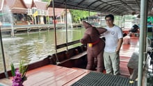 Inflatable dog on a boat in Thailand - World Animal Protection - Animals in disasters